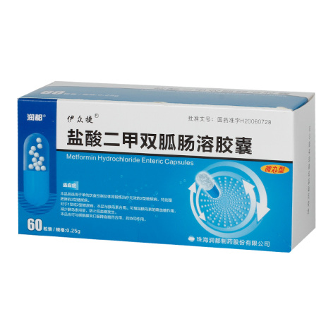 盐酸二甲双胍肠溶胶囊(伊众捷)包装主图 盐酸二甲双胍肠溶胶囊(伊众捷)包装主图