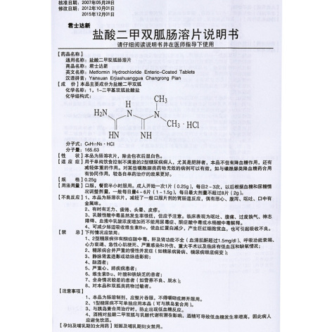 盐酸二甲双胍肠溶片(君士达新)包装侧面图3